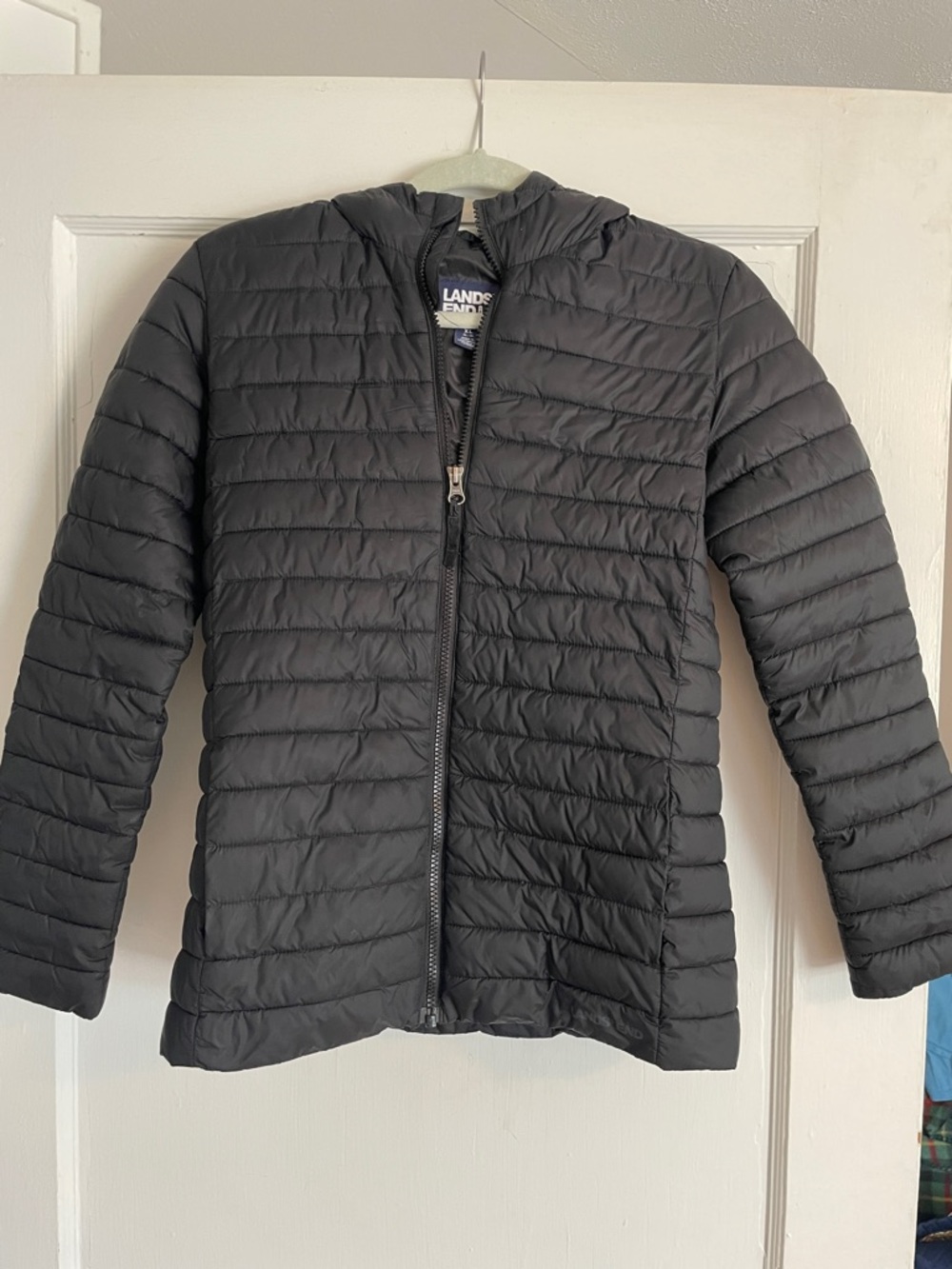 Lands' End Kids Black Quilted Packable Hooded Puffer Jacket